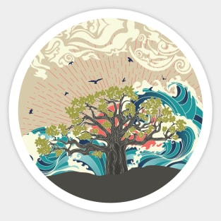 Sunset sea and Baobab tree Sticker